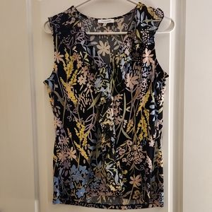 Calvin Klein sleeveless ruffle front floral blouse